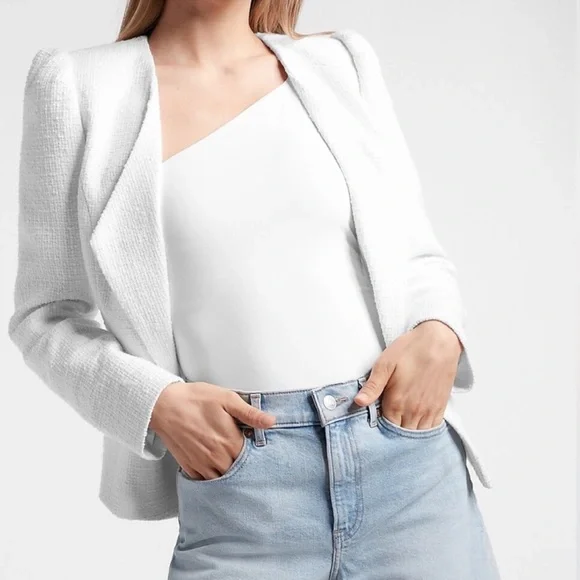 Express White Puff Shoulder Boucle Jacket - Picture 1 of 9
